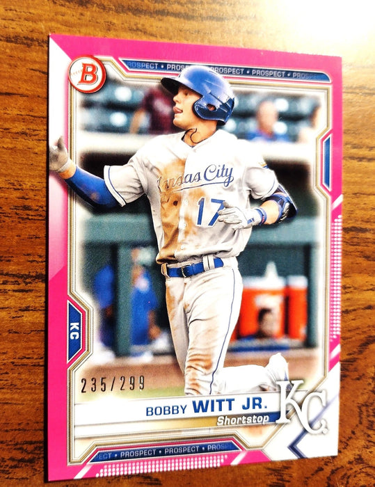2021 BOWMAN PROSPECT "FUSCIA PARALELL" #BP1 BOBBY WITT "ROOKIE CARD #ED235/299"