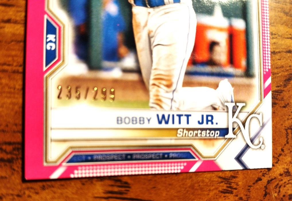 2021 BOWMAN PROSPECT "FUSCIA PARALELL" #BP1 BOBBY WITT "ROOKIE CARD #ED235/299"