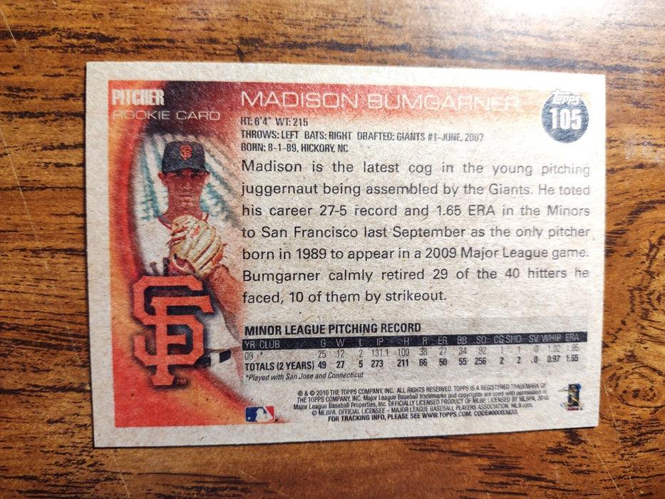 (2) 2010 TOPPS UPDATE #105 "VINTAGE THROWBACK" + REG "RC CARD" MADISON BUMGARNER
