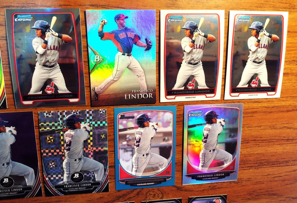 2012 14 BOWMAN (LOT OF 17) REFRACTORS RCS FRANCISCO LINDOR "#ED/500" BLUE PURPLE