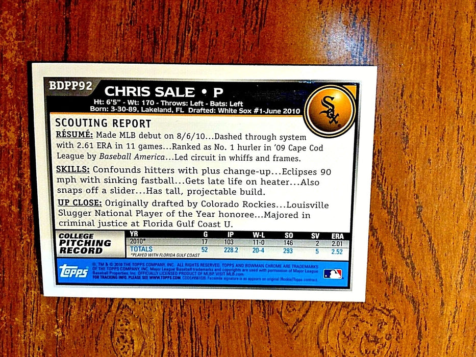 2010 BOWMAN CHROME DRAFT #BDPP92 CHRIS SALE "1ST BOWMAN RC" 18-3 2,38 BRAVES