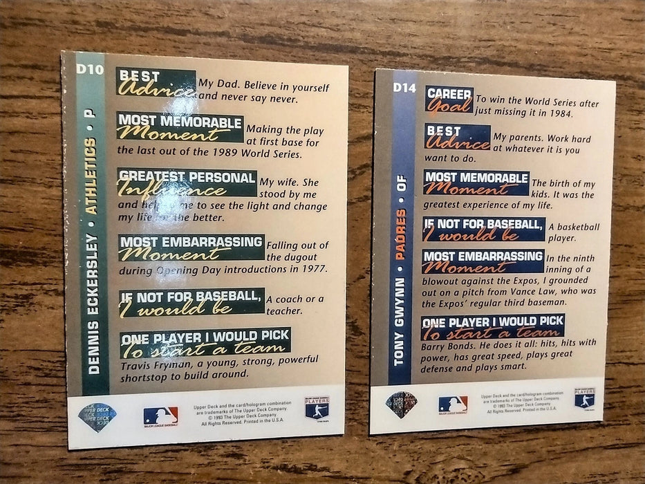 1993 UPPER DECK "ON DECK" NEAR SET 17/25 HOFERS PUCKETT SANDBERG GWYNN