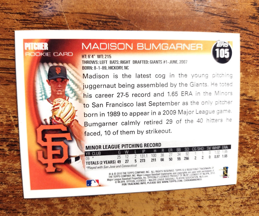 (2) 2010 TOPPS UPDATE #105 "VINTAGE THROWBACK" + REG "RC CARD" MADISON BUMGARNER