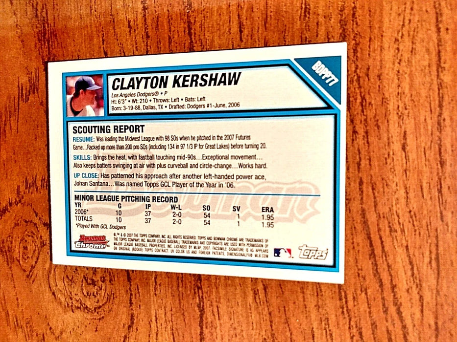 2007 BOWMAN CHROME DRAFT #BDPP77 CLAYTON KERSHAW "FUTURE HOFER" LA DODGERS 3 CY