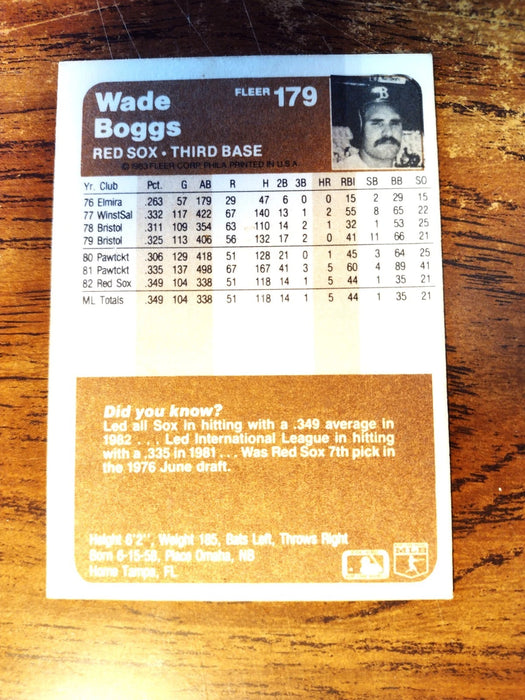 1983 FLEER "HALL OF FAMER" #179 WADE BOGGS RC CARD BOSTON RED SOX