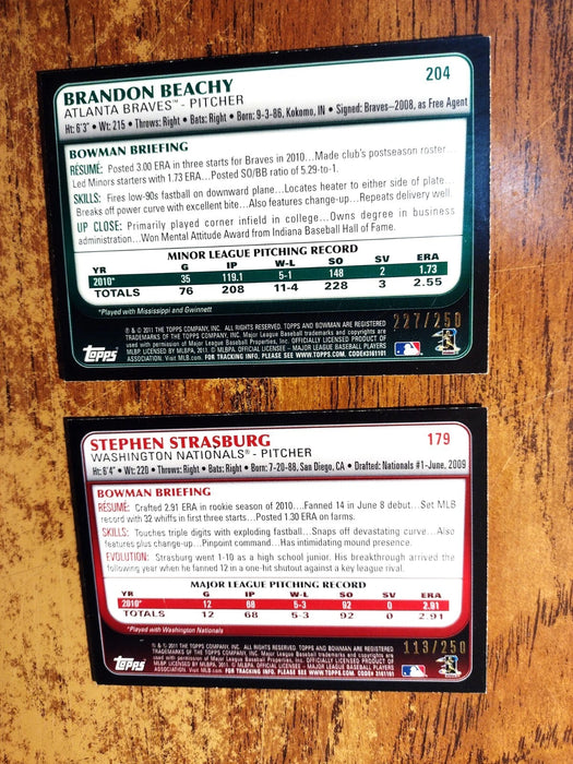 2011 BOWMAN (LOT OF 9) ORANGE/250 STRASBURG DAVIS TRUMBO B BEACHY D DESCALSO RCS