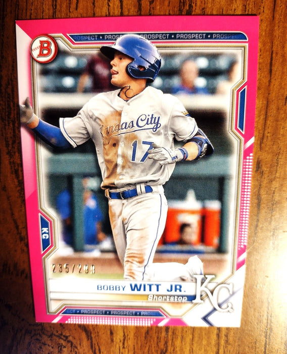 2021 BOWMAN PROSPECT "FUSCIA PARALELL" #BP1 BOBBY WITT "ROOKIE CARD #ED235/299"
