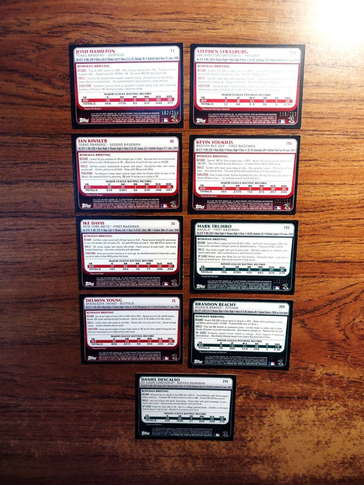 2011 BOWMAN (LOT OF 9) ORANGE/250 STRASBURG DAVIS TRUMBO B BEACHY D DESCALSO RCS