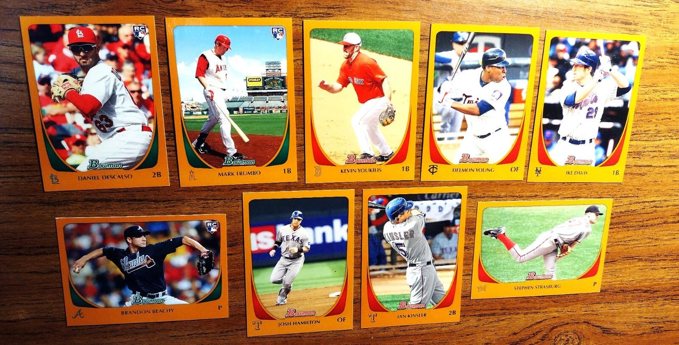 2011 BOWMAN (LOT OF 9) ORANGE/250 STRASBURG DAVIS TRUMBO B BEACHY D DESCALSO RCS