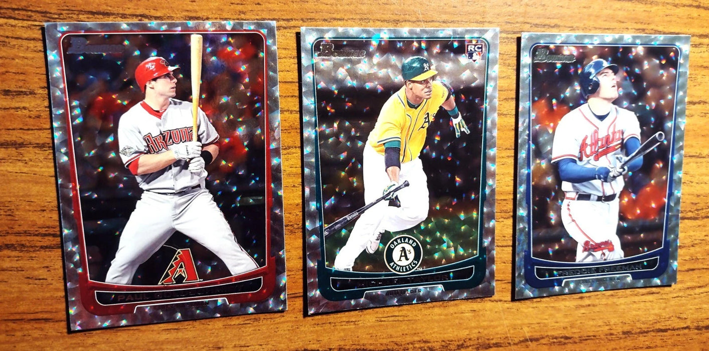 2012 BOWMAN "SILVER ICE INSERT" (LOT OF 3) P GOLDSCHMIDT F FREEMAN M TAYLOR (RC)